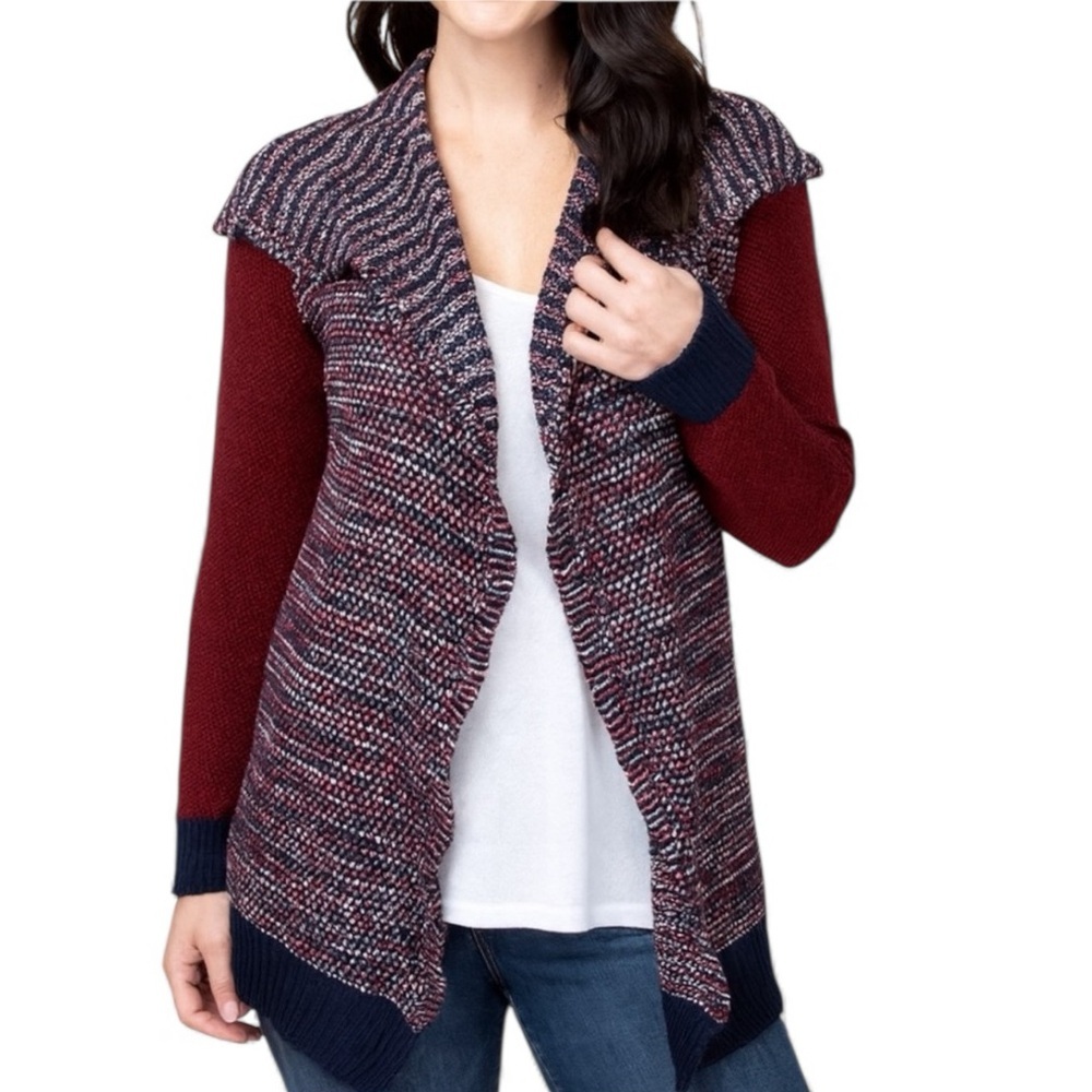THML Red and Navy Draped Front Cardigan